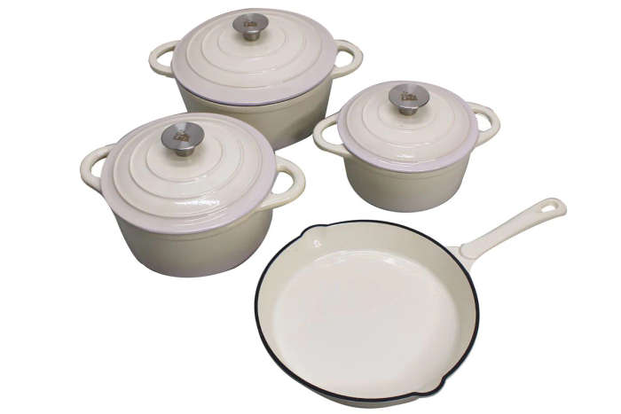7 Piece Cast Iron Dutch Oven Cookware Pot &amp; Stout Pan Set Charcoal