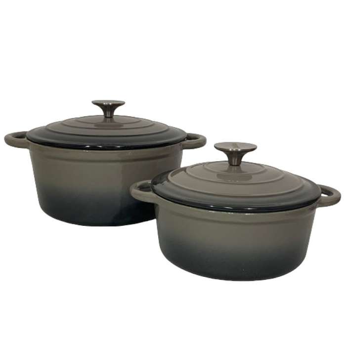 7 Piece Cast Iron Dutch Oven Cookware Pot &amp; Stout Pan Set Charcoal
