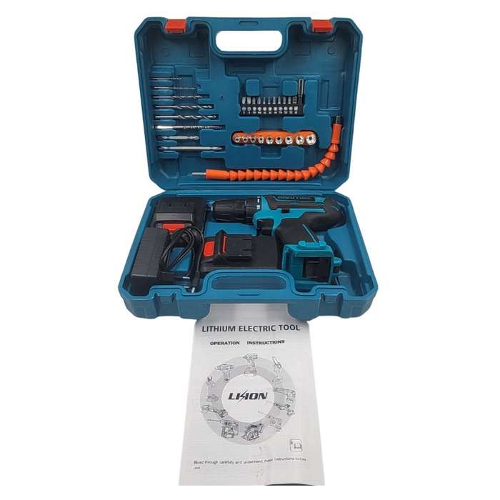 21V Cordless Rechargeable Lithium-Ion Drill and Screwdriver Set With Two Batteries