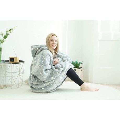 Adults Glow In The Dark Oversized Plush Snugit Hoodie - Grey