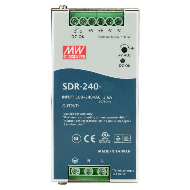 POWER SUPPLY D/R I=220 O=24V 10A 240W SDR-240-24