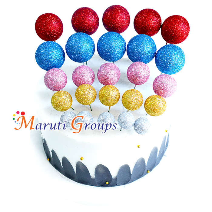 Glitter Faux Balls Cake Topper Set For Cake Decorating - White - 20pc