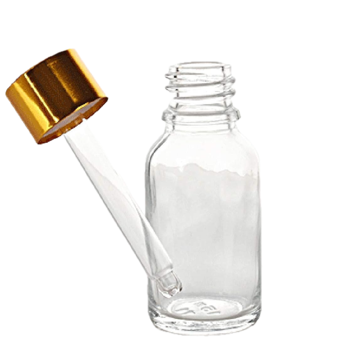 Dropper Bottles Clear Glass Gold Lids
