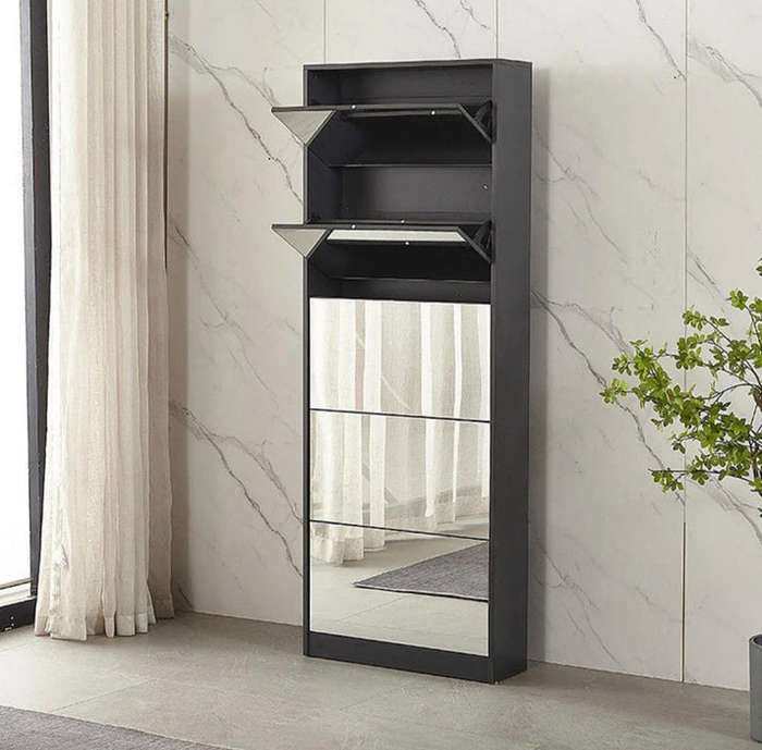 Mirror Shoe Cabinet 5 Tier- Black