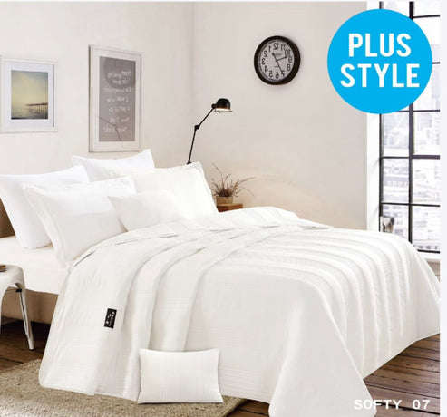 4 Pcs Cream White King Size Bedspread Pre-washed Quilt Set