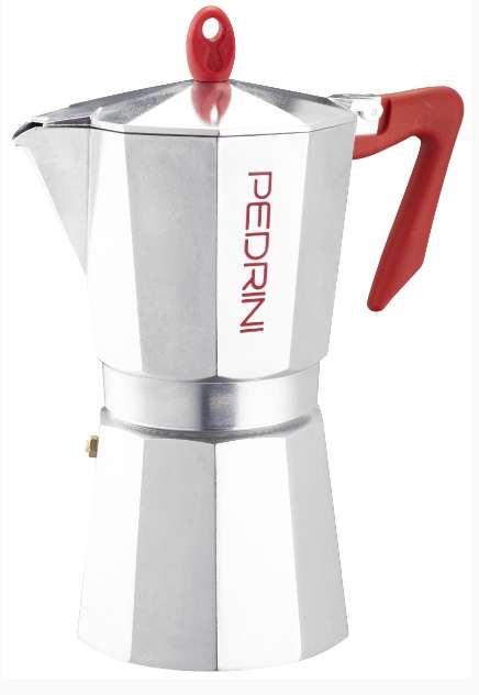 Coffee Maker Polished Aluminium 12 Cups - Red