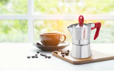Coffee Maker Polished Aluminium 12 Cups - Red