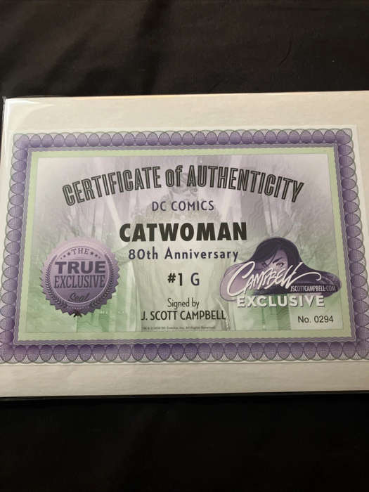 Catwoman 80th Anniversary #1 (2020) J. Scott Campbell Variant G Signed w/ COA