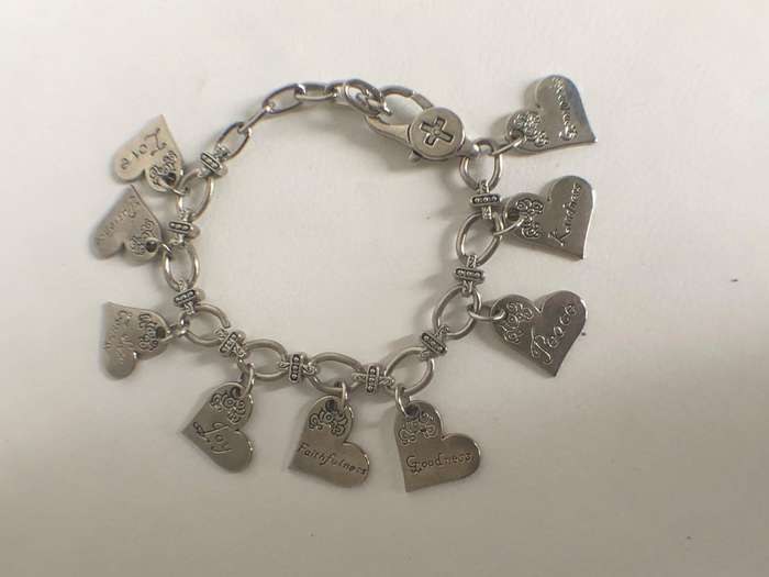 Bracelet - Chain With Heart Charms, Wording on Each Charm, Adjustable Chain. Silver Colour #ML155