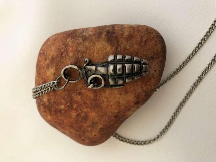Pendant - Grenade Design With Chain. Silver Colour #ML305