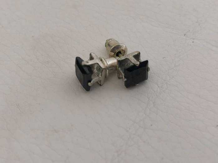 Silver Plated Stud Earrings With Square Black Stones #ML453 | Dimensions: 5mm Stone