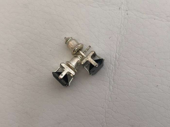 Silver Plated Stud Earrings With Square Black Stones #ML453 | Dimensions: 5mm Stone