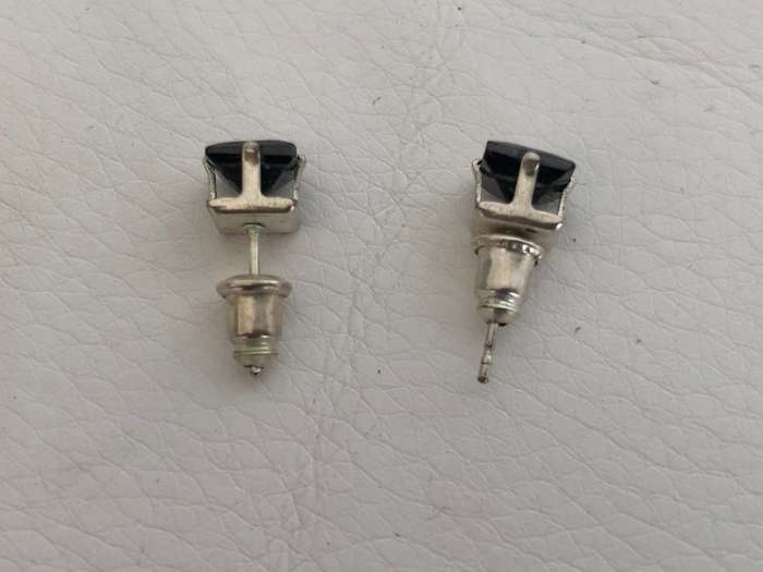 Silver Plated Stud Earrings With Square Black Stones #ML453 | Dimensions: 5mm Stone