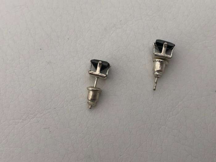 Silver Plated Stud Earrings With Square Black Stones #ML453 | Dimensions: 5mm Stone
