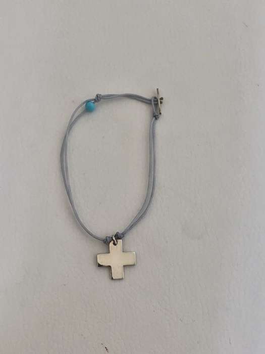 Bracelet - 925 Silver Cross on Blue Cord with Blue Bead #ML527| Dimensions: 180mm