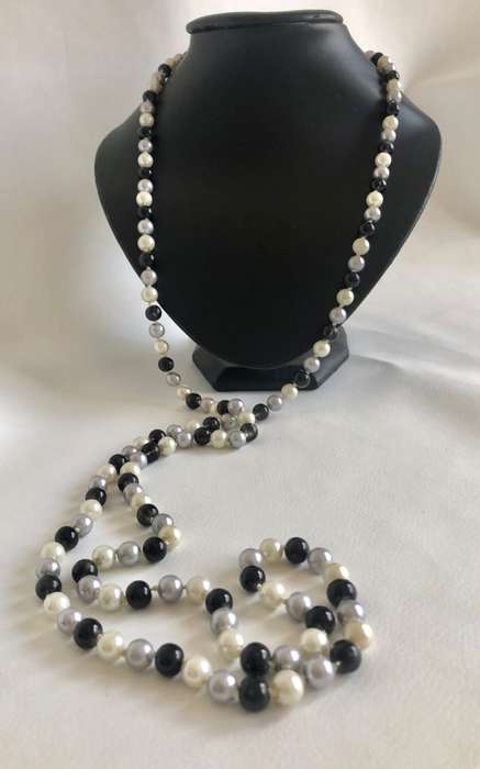 Long Beaded Necklace With Black, Grey and White Beads #ML499 R195.00 | Dimensions: 650mm by 8mm