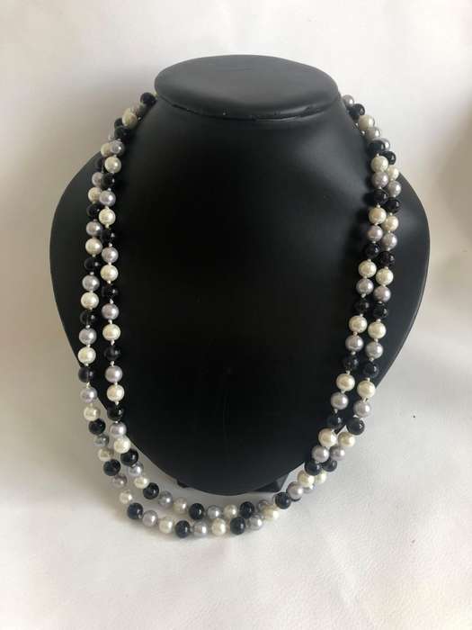 Long Beaded Necklace With Black, Grey and White Beads #ML499 R195.00 | Dimensions: 650mm by 8mm