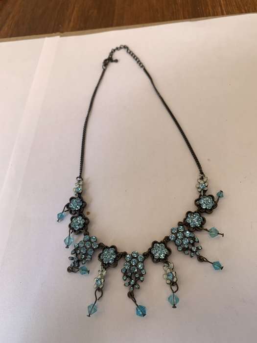 Necklace - Flower Shaped Pendants With Light Blue Beads With Hanging Blue Beads on a Rustic Chain...