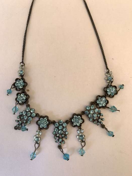 Necklace - Flower Shaped Pendants With Light Blue Beads With Hanging Blue Beads on a Rustic Chain...