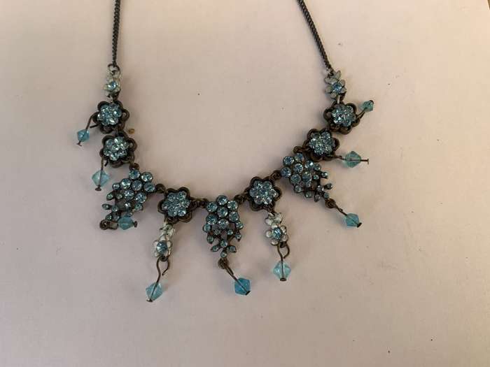 Necklace - Flower Shaped Pendants With Light Blue Beads With Hanging Blue Beads on a Rustic Chain...