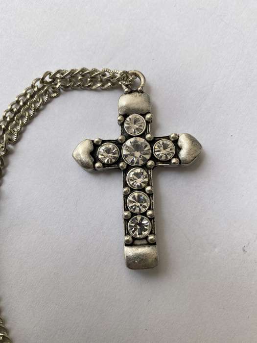 Silver Plated Cross on Chain With Large Diamante Beads #ML652 R225.00 | Dimensions: Necklace is 6...