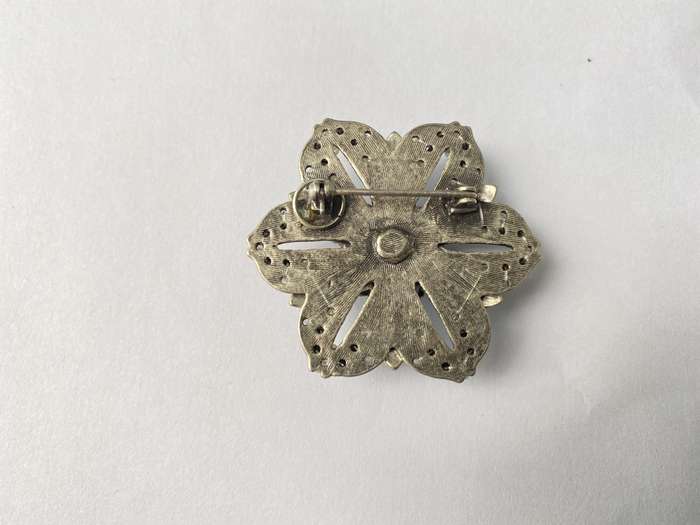 Brooch - Flower With Layers of Diamante and Black and Grey Beads. Silver Colour #ML658