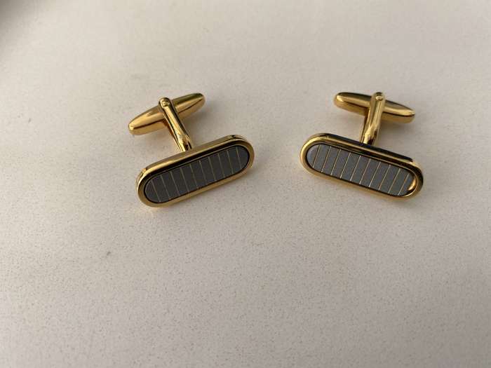 Gold Plated Cuff Links With Grey Slats #ML689 | Dimensions: 25mm x 10mm