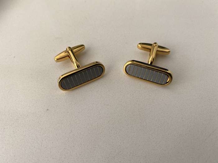 Gold Plated Cuff Links With Grey Slats #ML689 | Dimensions: 25mm x 10mm