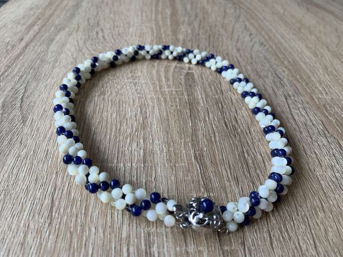 Necklace - Blue And White Beads With A Silver Clasp #ML699