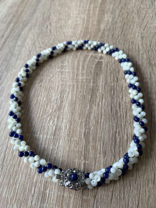 Necklace - Blue And White Beads With A Silver Clasp #ML699