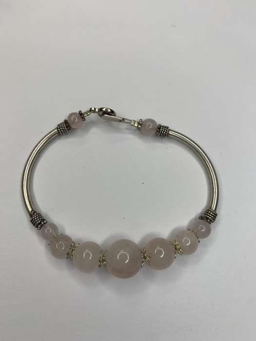 Pale Pink Stones on Silver Tone Band. Silver Rope Detail on each side #ML719 | Dimensions: 60mm x...