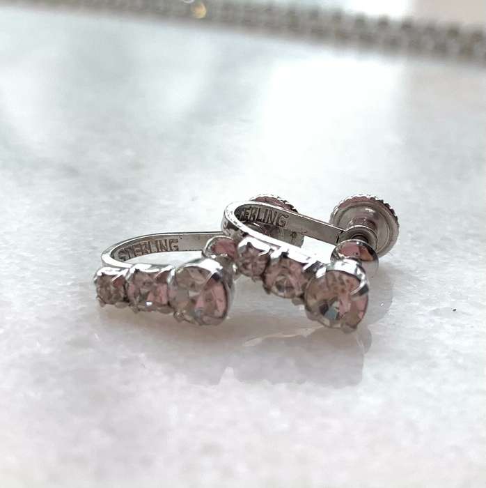 Vintage Set - Sterling Silver Diamante Necklace Stamped Jayflex Sterling With Screw-on Earrings 1...