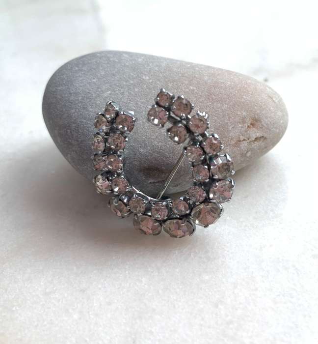 Brooch - Silver Tone Horseshoe Shaped. 2 Rows of Diamante #ML753
