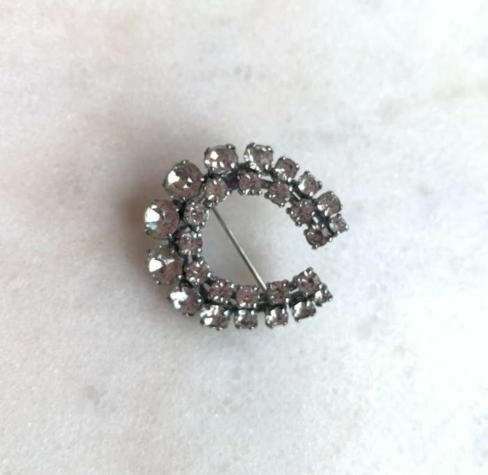 Brooch - Silver Tone Horseshoe Shaped. 2 Rows of Diamante #ML753