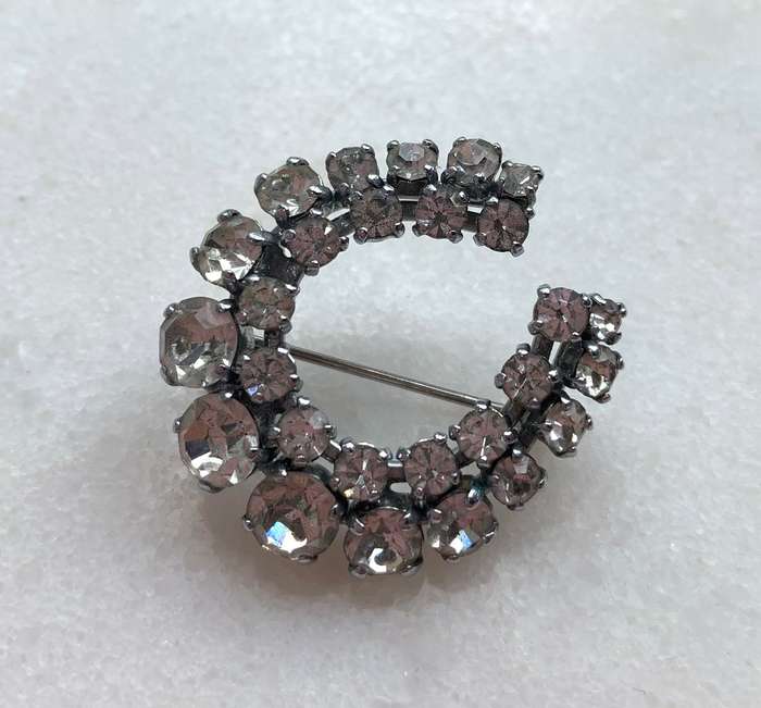 Brooch - Silver Tone Horseshoe Shaped. 2 Rows of Diamante #ML753
