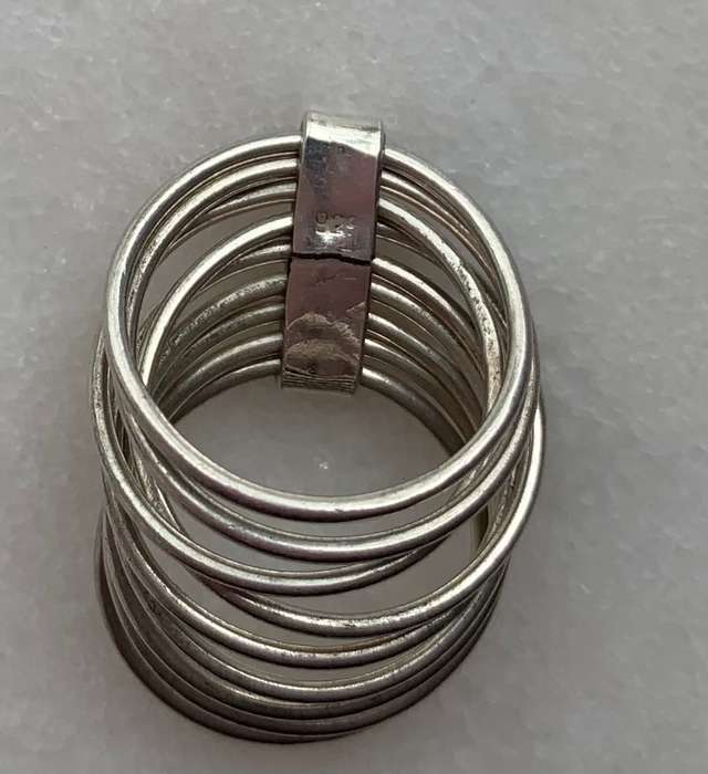 925 Silver Ring With 9 Bands Joined By Wide Thick Band. Ring Size L #ML764