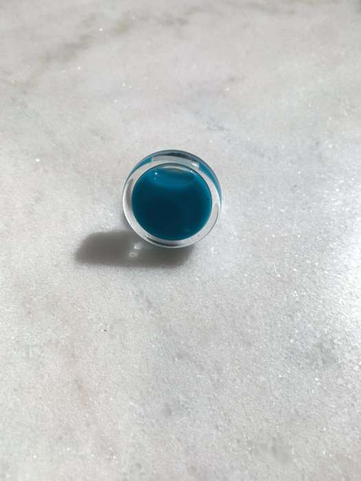 Handmade Pylones Ring - Blown Glass With Turquoise Blue Liquid Inside Central Round Glass Top #ML...