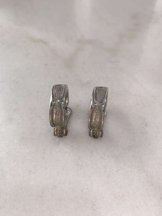 Solid Silver Colour Clip-On Hoop Earrings - Engraved Insets #ML885 R195.00 | Dimensions: 23mm x 24mm