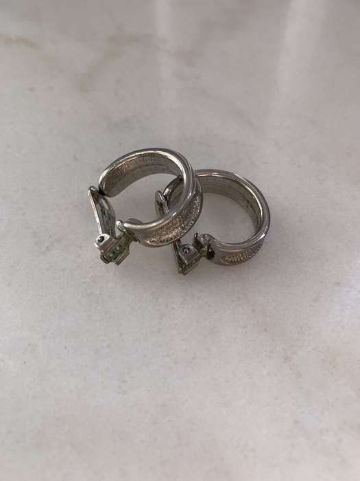 Solid Silver Colour Clip-On Hoop Earrings - Engraved Insets #ML885 R195.00 | Dimensions: 23mm x 24mm