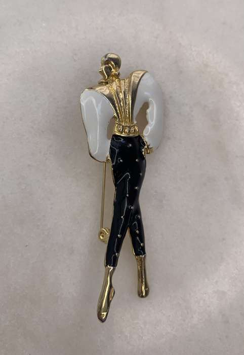 Brooch - Black, White and Gold Nouveau Style #ML915