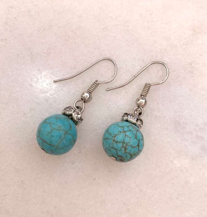 Earrings - Round, Light Blue Veined Earrings, Diamante Stone Collar, Shepherd's Hook #ML967 R295....