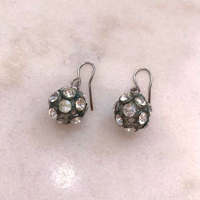 Earrings - Silver Tone Shepherds Hook. Diamante Stones Set On Silver Style Round Ball #ML972 R195...