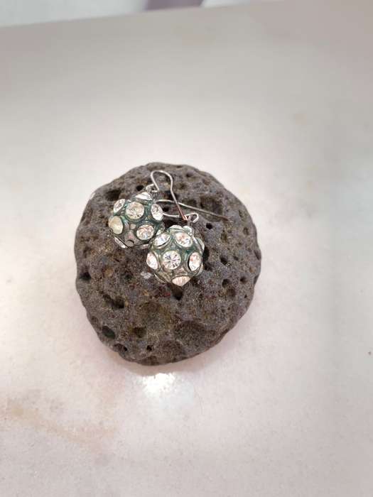 Earrings - Silver Tone Shepherds Hook. Diamante Stones Set On Silver Style Round Ball #ML972 R195...