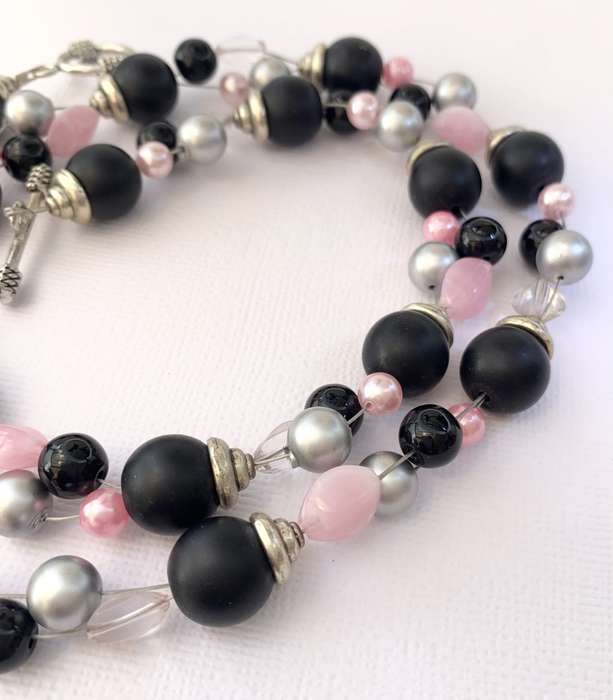 Necklace - Black, Pink, Silver and Clear Beads On Wire With Silver Colour Clasp #ML1031 R220.00 |...