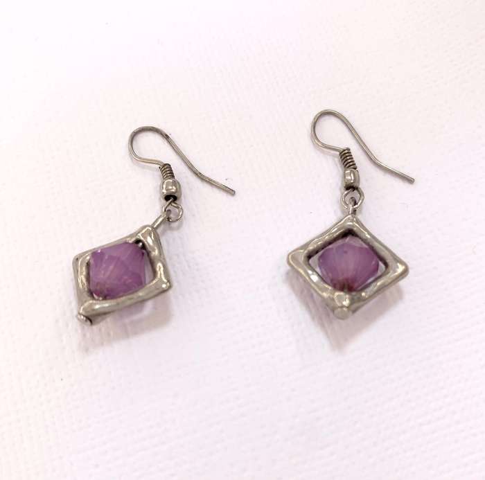 Earrings - Drop and Dangle. Purple Bead Surrounded By Silver Colour Metal #ML1049 R225.00 | Dimen...