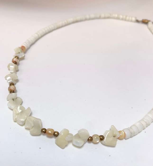 Necklace - White Irregular Shape Beads With Pink and Gold Pieces In-between #ML1066 R225.00 | Dim...