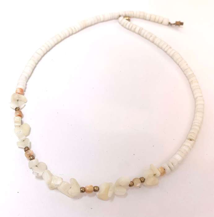 Necklace - White Irregular Shape Beads With Pink and Gold Pieces In-between #ML1066 R225.00 | Dim...