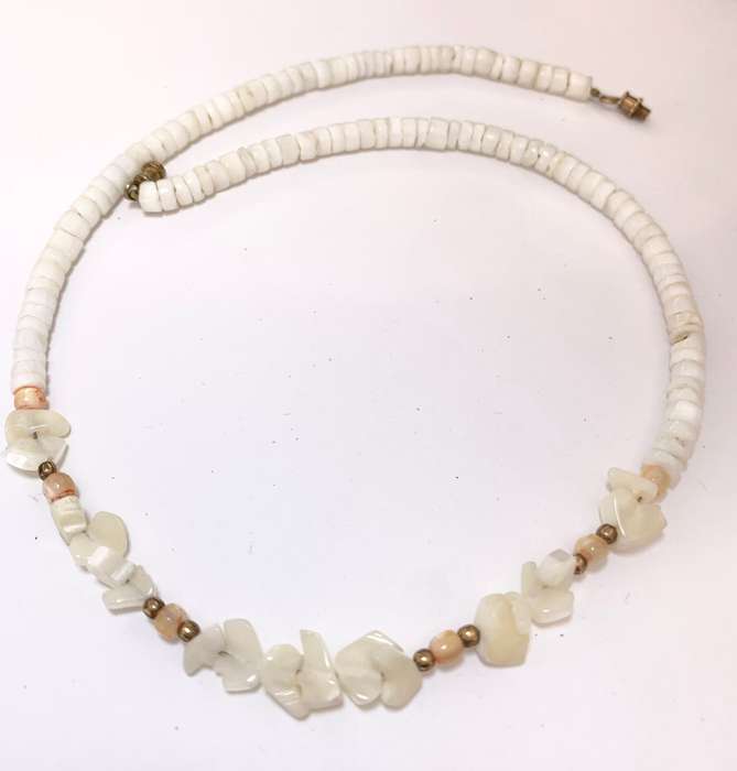 Necklace - White Irregular Shape Beads With Pink and Gold Pieces In-between #ML1066 R225.00 | Dim...
