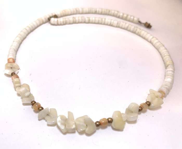 Necklace - White Irregular Shape Beads With Pink and Gold Pieces In-between #ML1066 R225.00 | Dim...