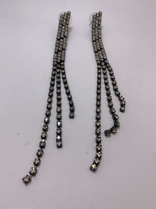 Earrings - Darker Silver Colour Metal With Lines of Diamante #ML1106 R295.00 | Dimensions: 133mm ...